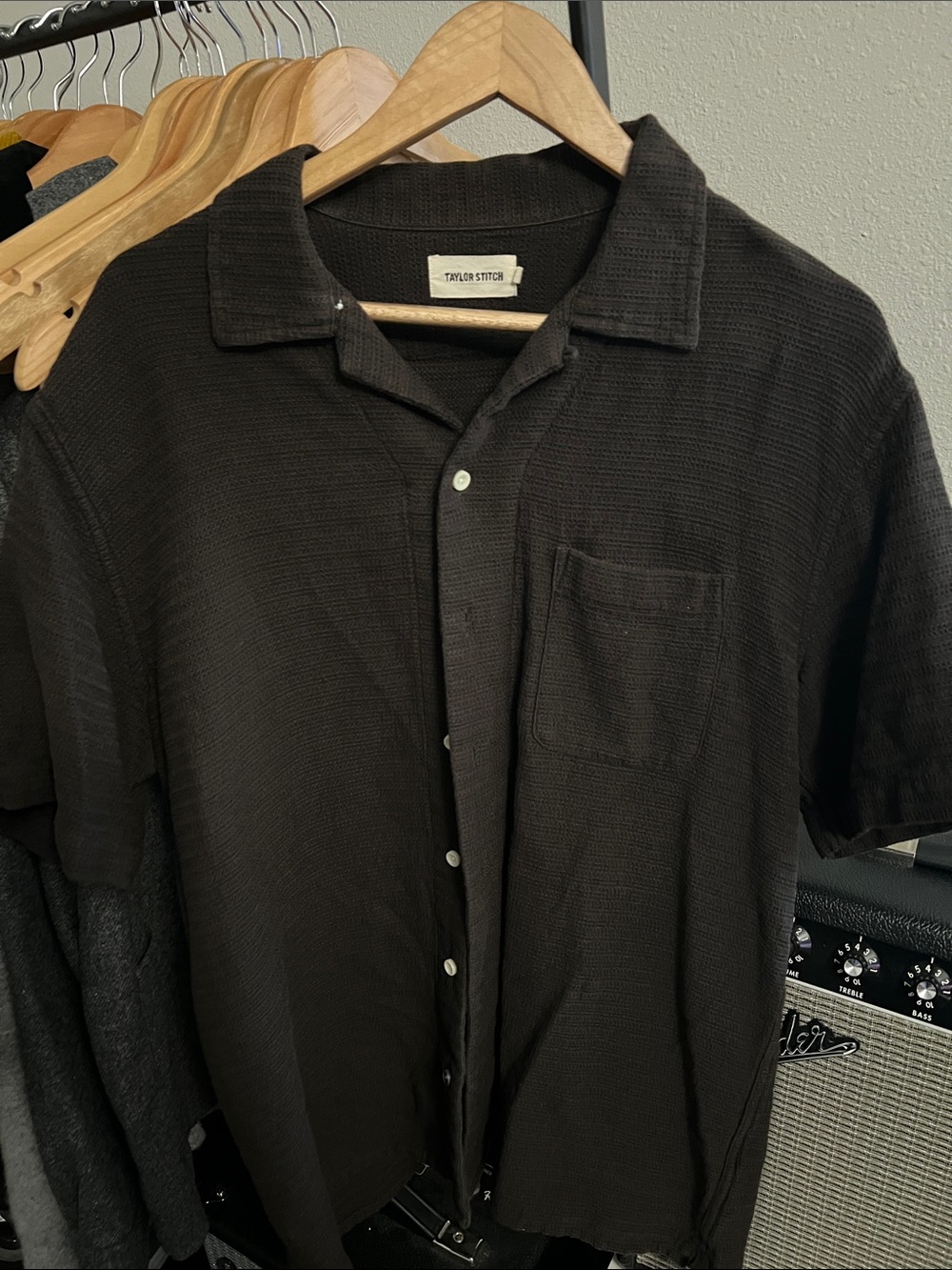 Taylor Stitch Black Short-Sleeve Textured Button-Down Shirt